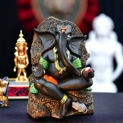 POLYRESIN AUTHENTIC GANESHA LORD GANESHA GANPATI WITH MUSHAK IDOL FIGURINE DECORATIVE SHOWPIECE