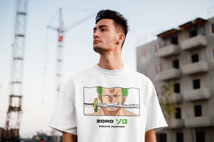 RORONOA ZORO WHITE 100% COTTON ROUND NECK T-SHIRT (OVERSIZE FIT) - ONE PIECE