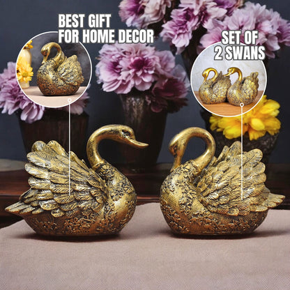 Golden Swan Love Pair – Elegant Home & Office Décor Showpiece