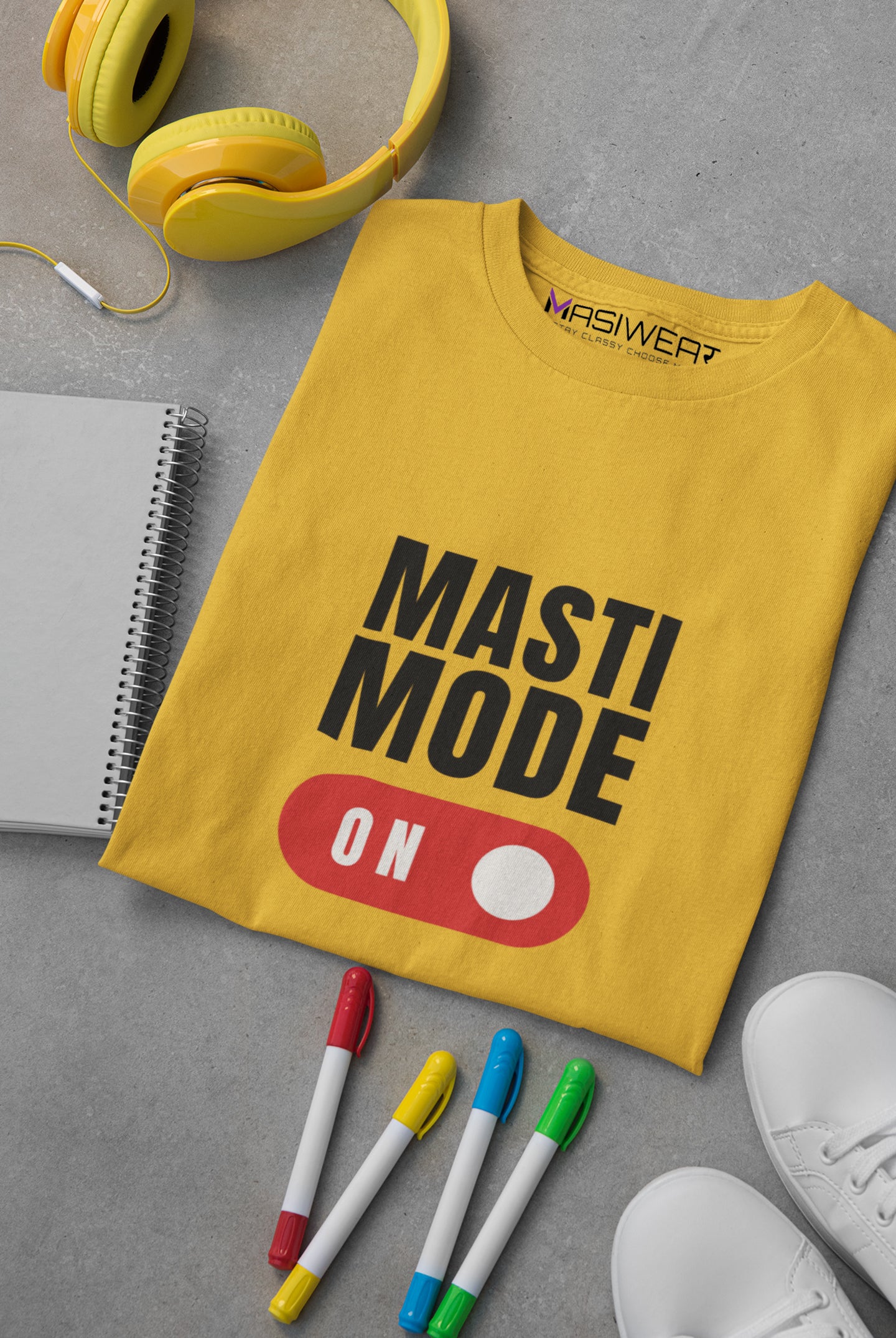 MASTI MODE MUSTARD COLOR ROUND NECK T-SHIRT (OVERSIZE FIT) - CASUAL WEAR