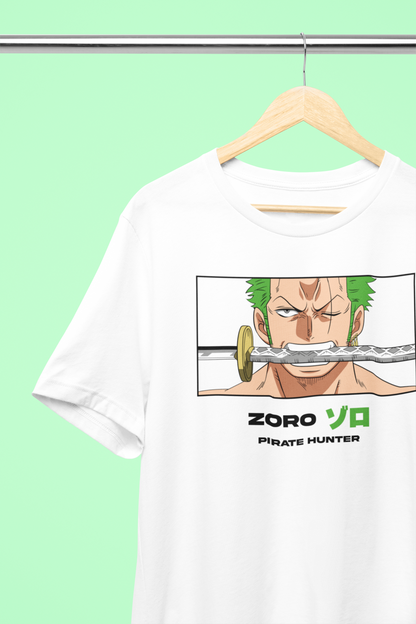 RORONOA ZORO WHITE 100% COTTON ROUND NECK T-SHIRT (OVERSIZE FIT) - ONE PIECE