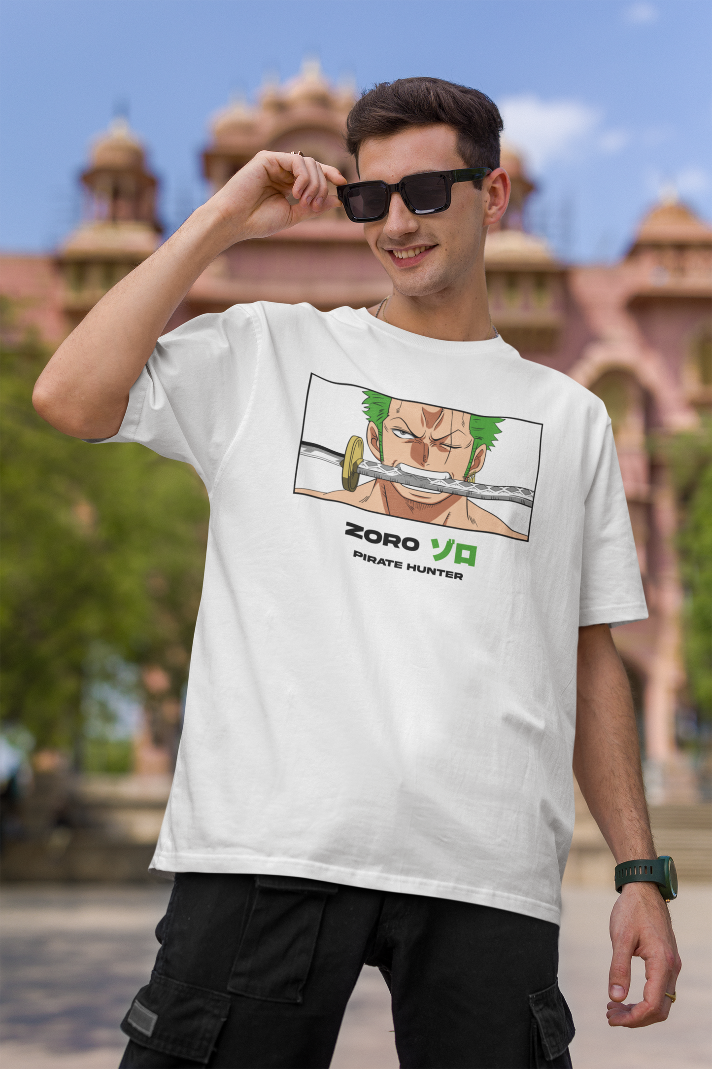 RORONOA ZORO WHITE 100% COTTON ROUND NECK T-SHIRT (OVERSIZE FIT) - ONE PIECE