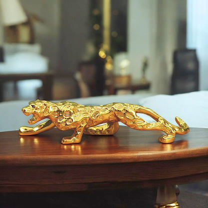 Golden Jaguar Showpiece For Home Decor/black Panther Statue For Living Room Decor, Cheetah Showpiece Office Decor Item (27 Cm Length)