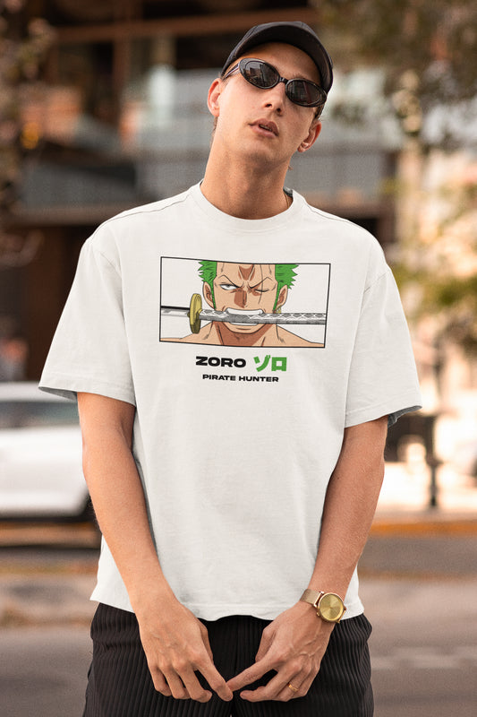 RORONOA ZORO WHITE 100% COTTON ROUND NECK T-SHIRT (OVERSIZE FIT) - ONE PIECE