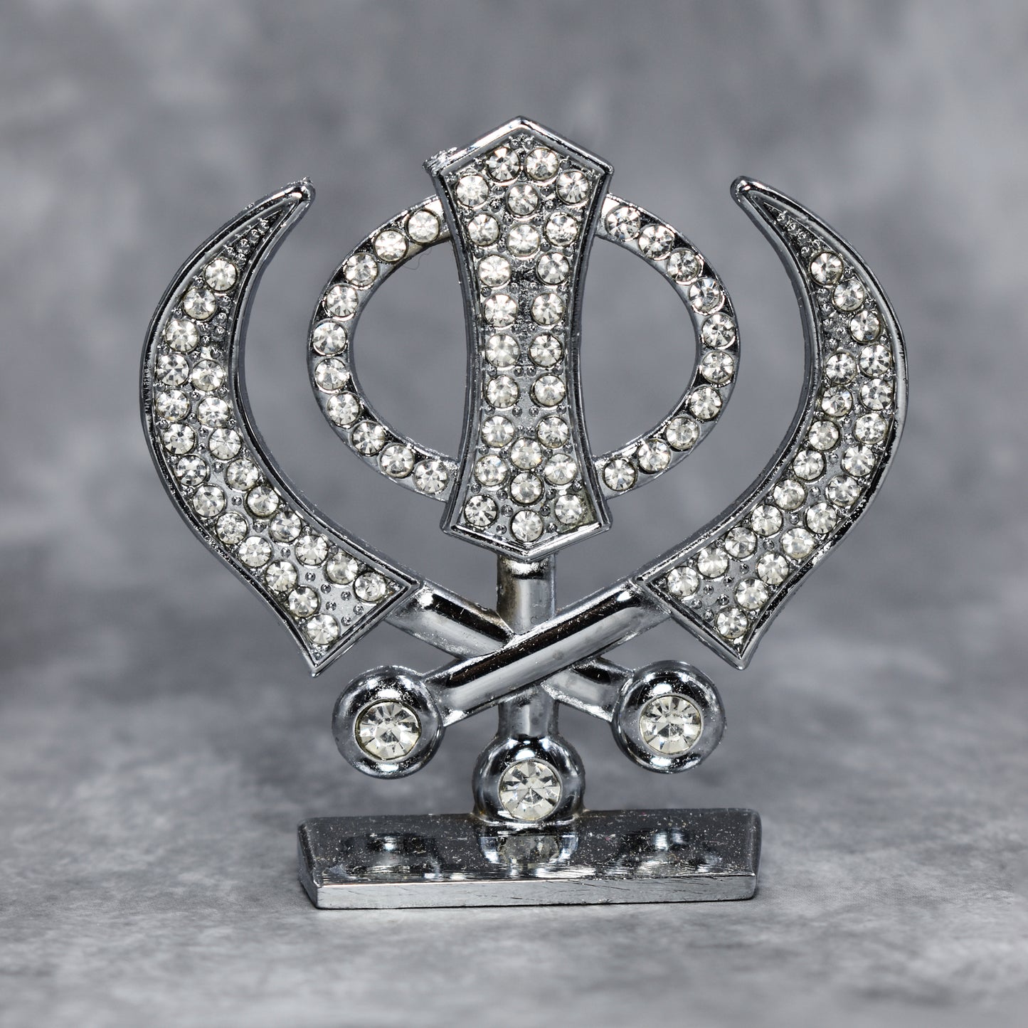 SIKH RELIGIOUS SYMBOL KHANDA SAHIB IDOL SILVER METAL STATUE FOR HOME DÉCOR CAR DASHBOARD MANDIR POOJA MURTI TEMPLE PUJA OFFICE TABLE SHOWPIECE