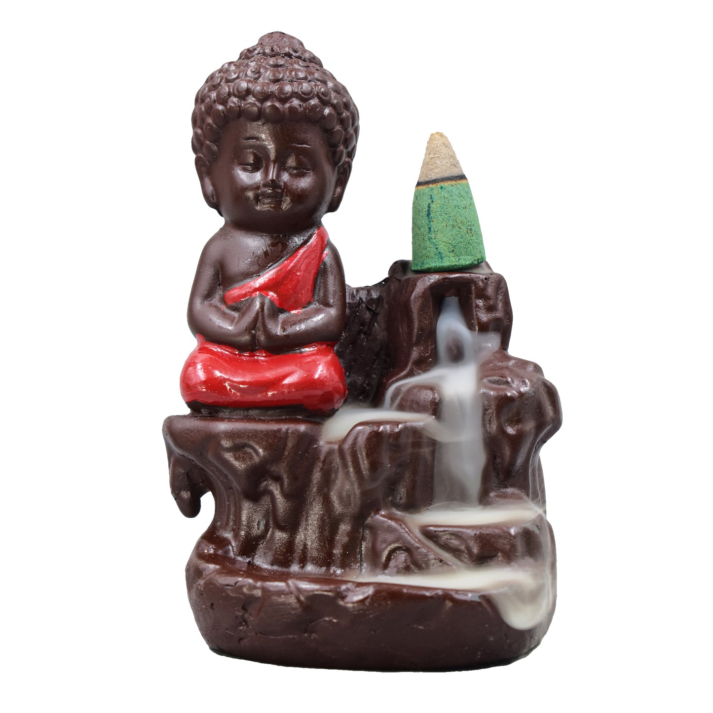 MONK BUDDHA SMOKE BACKFLOW STATUE SMOKE FOUNTAIN MEDITATING WITH FREE 10 BACKFLOW INCENSE CONES