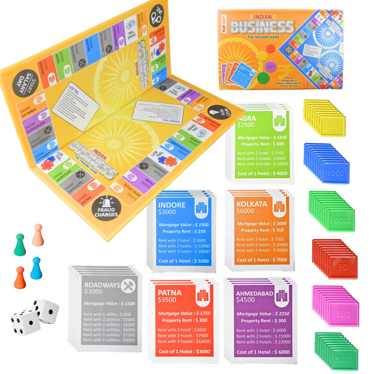 Indian Business Game - Indoor/Outdoor Folding Board Game for Kids & Adults for Portable Play, Ideal Gift, Educational & Entertaining Family Fun (Pack of 1) Business Game with Chips