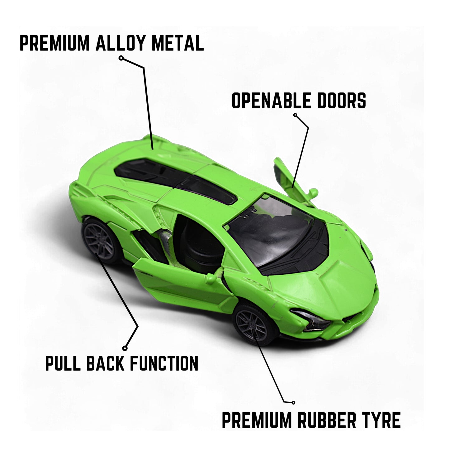 LAMBORGHINI CAR DIE-CAST MODEL TOY 1:36 EXCLUSIVE ALLOY METAL CAR WITH PULL BACK WITH OPENABLE DOORS - Green