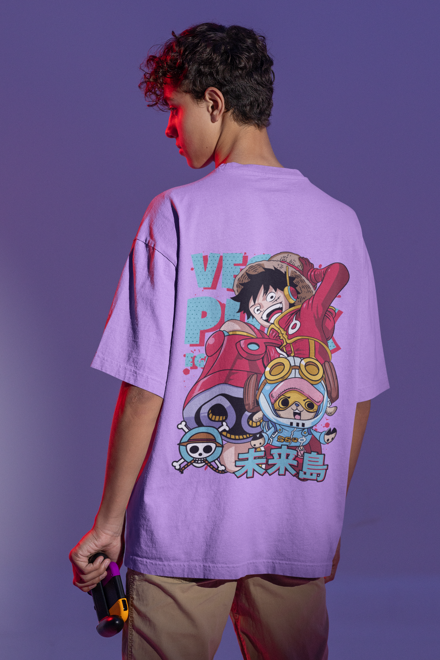 LUFFY AND CHOPPER 100% COTTON OVERSIZED FIT LAVENDER T-SHIRT - ONE PIECE