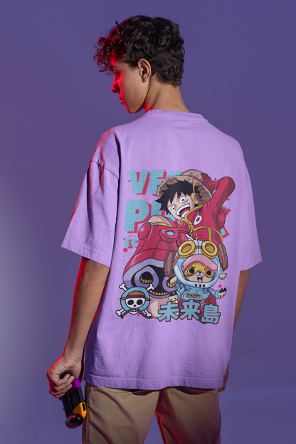 LUFFY AND CHOPPER 100% COTTON OVERSIZED FIT LAVENDER T-SHIRT - ONE PIECE