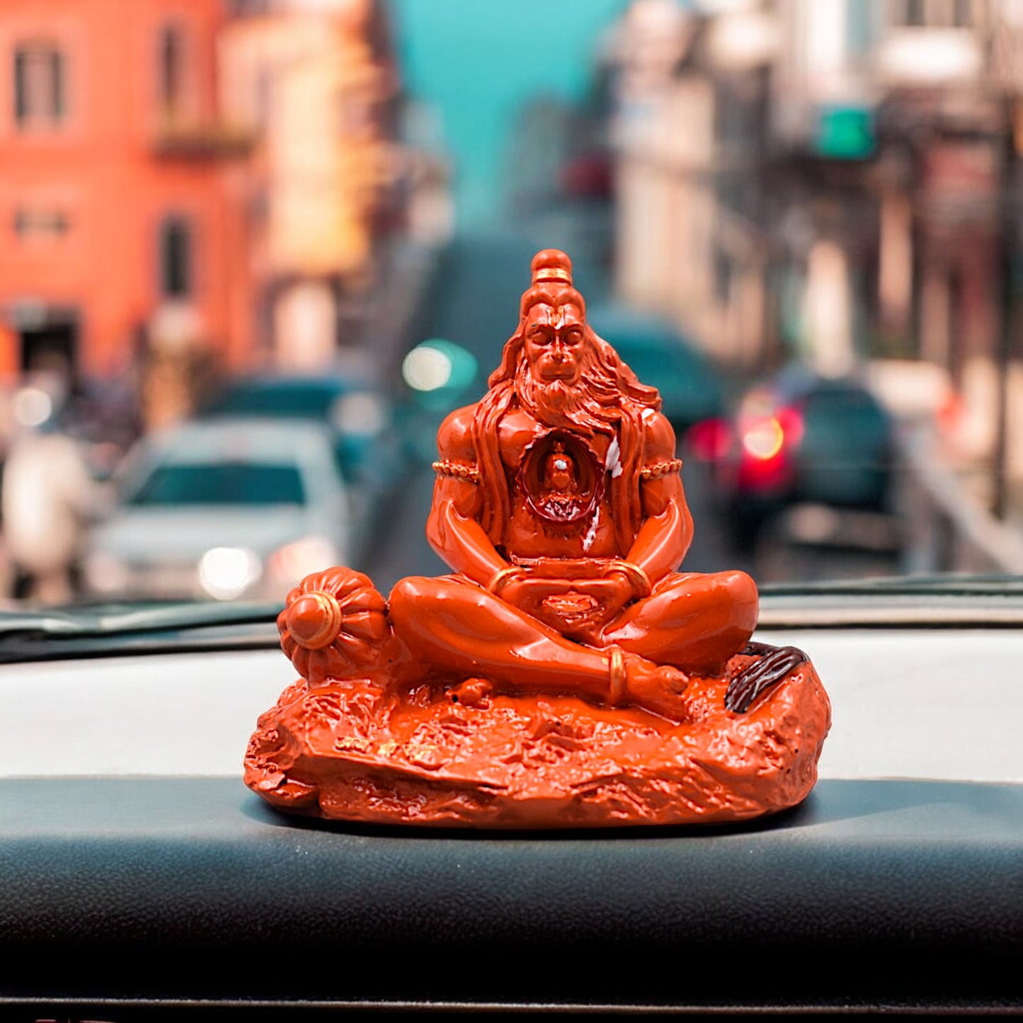 HANUMAN JI PREMIUM DETAILED MURTI/STATUE WITH SRI RAM IN HEART FOR GIFT/CAR DASHBOARD/HOME/OFFICE DECORATION (ORANGE)