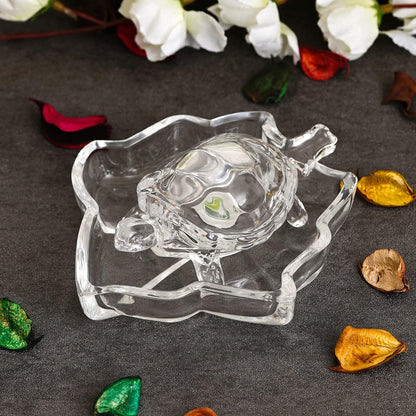 CRYSTAL TURTLE TORTOISE WITH PLATE FOR FENG SHUI AND VASTU BEST GIFT FOR CAREER AND GOOD LUCK