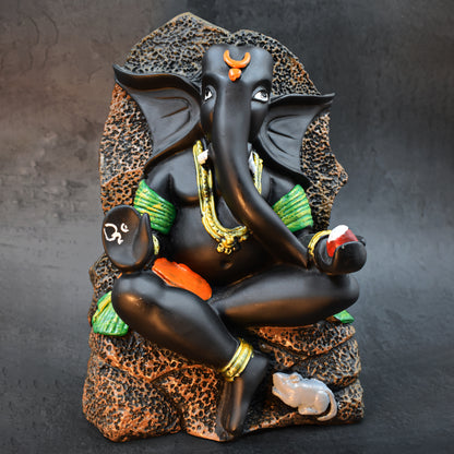 POLYRESIN AUTHENTIC GANESHA LORD GANESHA GANPATI WITH MUSHAK IDOL FIGURINE DECORATIVE SHOWPIECE