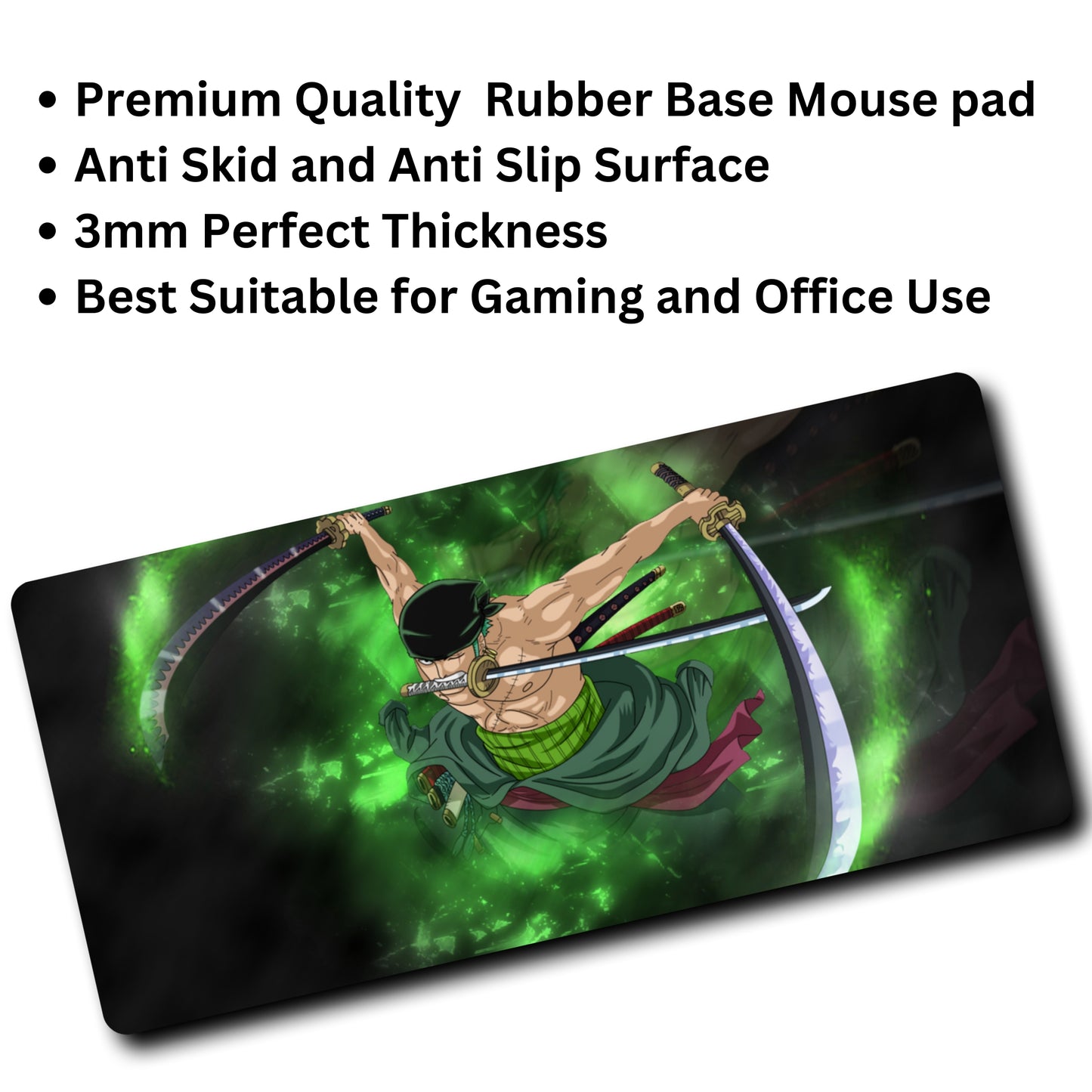 RORONOA ZORO MOUSE PAD (23 X 11 INCHES) RUBBER BASE - GAMING MOUSE PAD