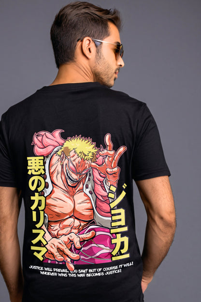 DONQUIXOTE DOFLAMINGO REGULAR SIZE ROUND NECK BLACK T-SHIRT (REGULAR SIZE) - ONE PIECE