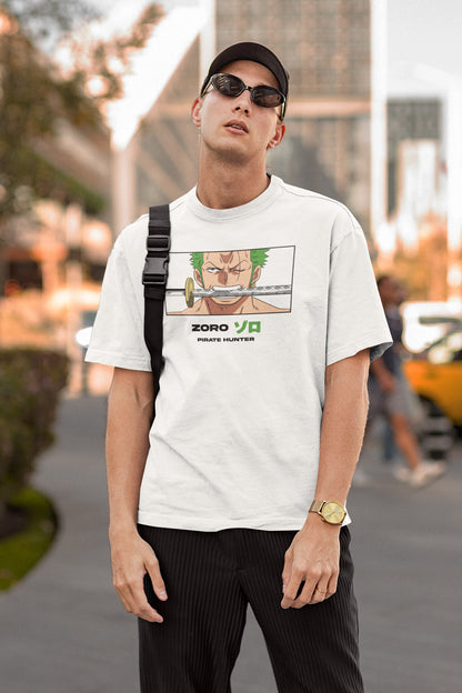 RORONOA ZORO WHITE 100% COTTON ROUND NECK T-SHIRT (OVERSIZE FIT) - ONE PIECE