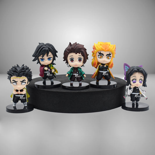 DEMONS SLAYER TANJIRO HASHIRA SET OF 5 MINI FIGURES WITH STAND - 8 CM HEIGHT (HASHIRA MINI FIGURINES)