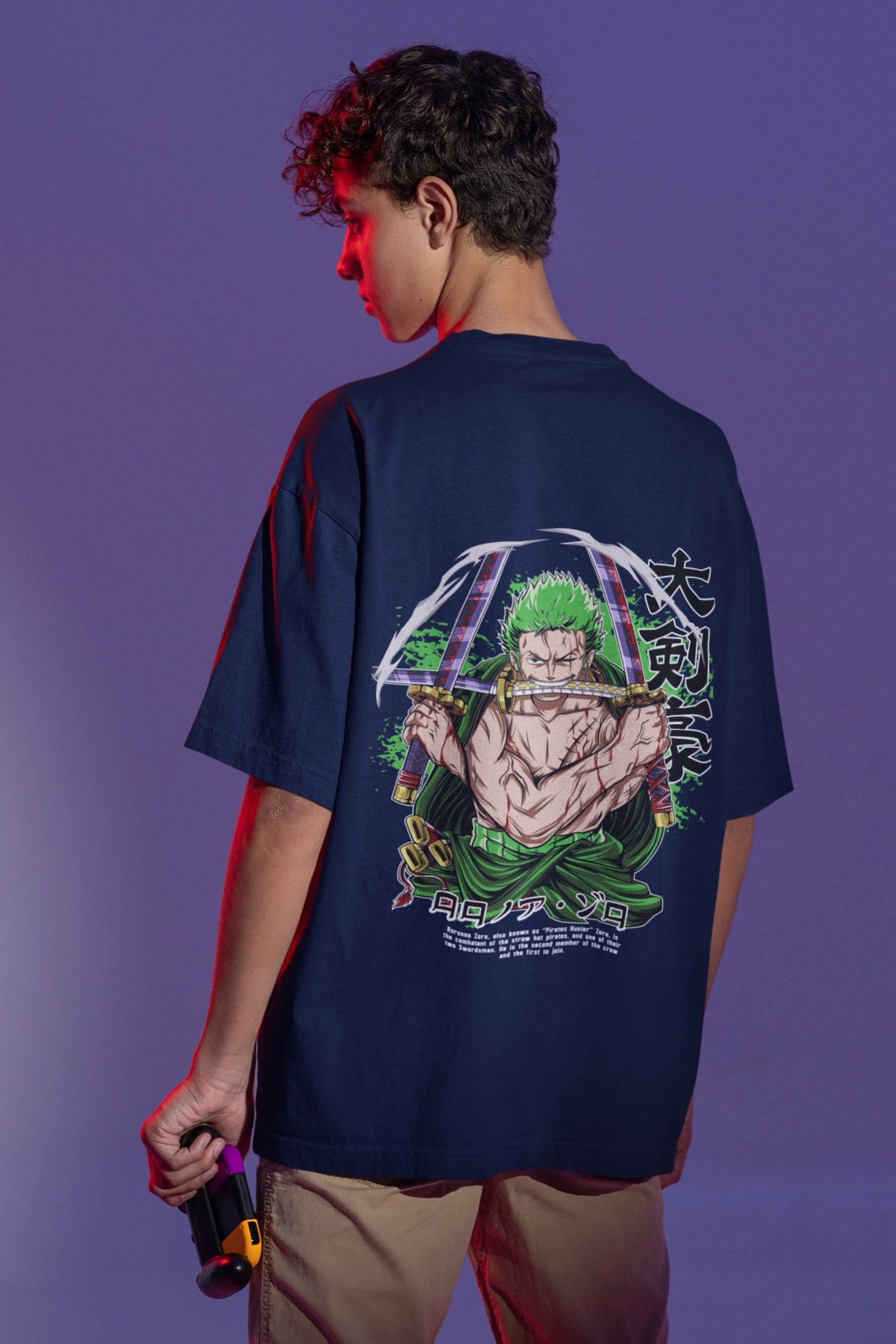 100% COTTON RORONOA ZORO NAVY BLUE OVERSIZED FIT T-SHIRT - ONE PIECE