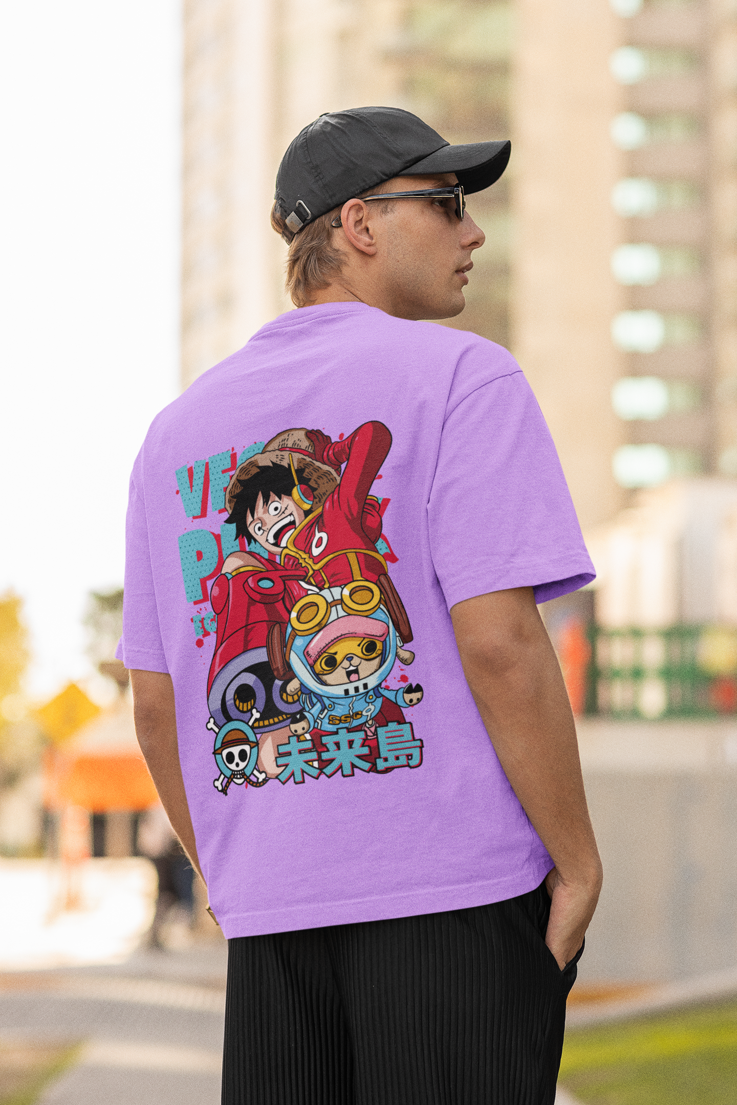 LUFFY AND CHOPPER 100% COTTON OVERSIZED FIT LAVENDER T-SHIRT - ONE PIECE