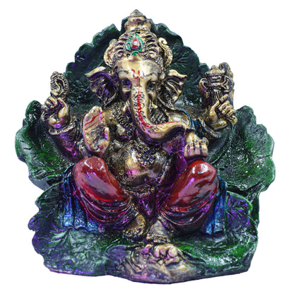 LORD GANESH JI SITTING ON LEAF MURTI (17 CM HEIGHT)