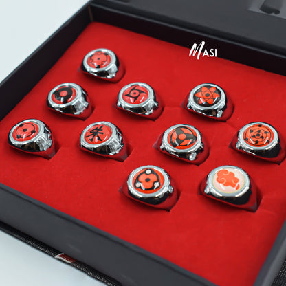 UCHIHA CLAM SHARINGAN EYE RINGS PACK OF 10 WITH FREE CHAIN (UNISEX) - NARUTO