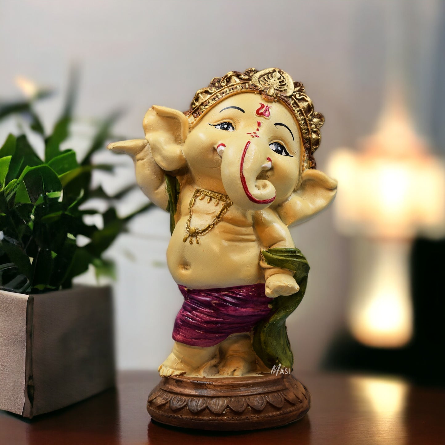 Resin Dancing Ganesha Ji Decoration Statue Murti God Idol Statues for Home, Office & Car Dashboard (15 cm Height) | Ganesh Ji Murti for Home Decoration