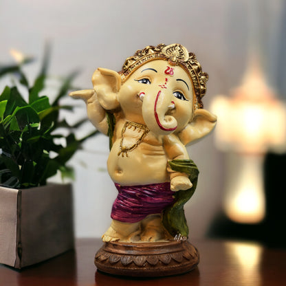 Resin Dancing Ganesha Ji Decoration Statue Murti God Idol Statues for Home, Office & Car Dashboard (15 cm Height) | Ganesh Ji Murti for Home Decoration