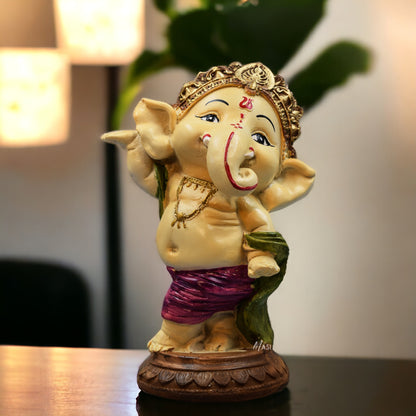 Resin Dancing Ganesha Ji Decoration Statue Murti God Idol Statues for Home, Office & Car Dashboard (15 cm Height) | Ganesh Ji Murti for Home Decoration