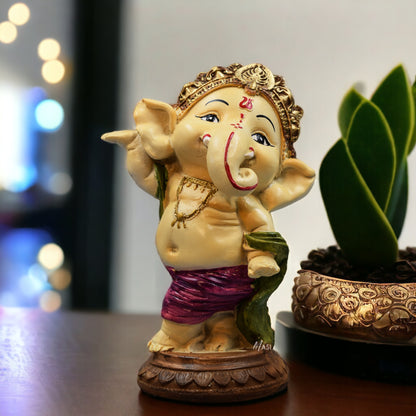 Resin Dancing Ganesha Ji Decoration Statue Murti God Idol Statues for Home, Office & Car Dashboard (15 cm Height) | Ganesh Ji Murti for Home Decoration