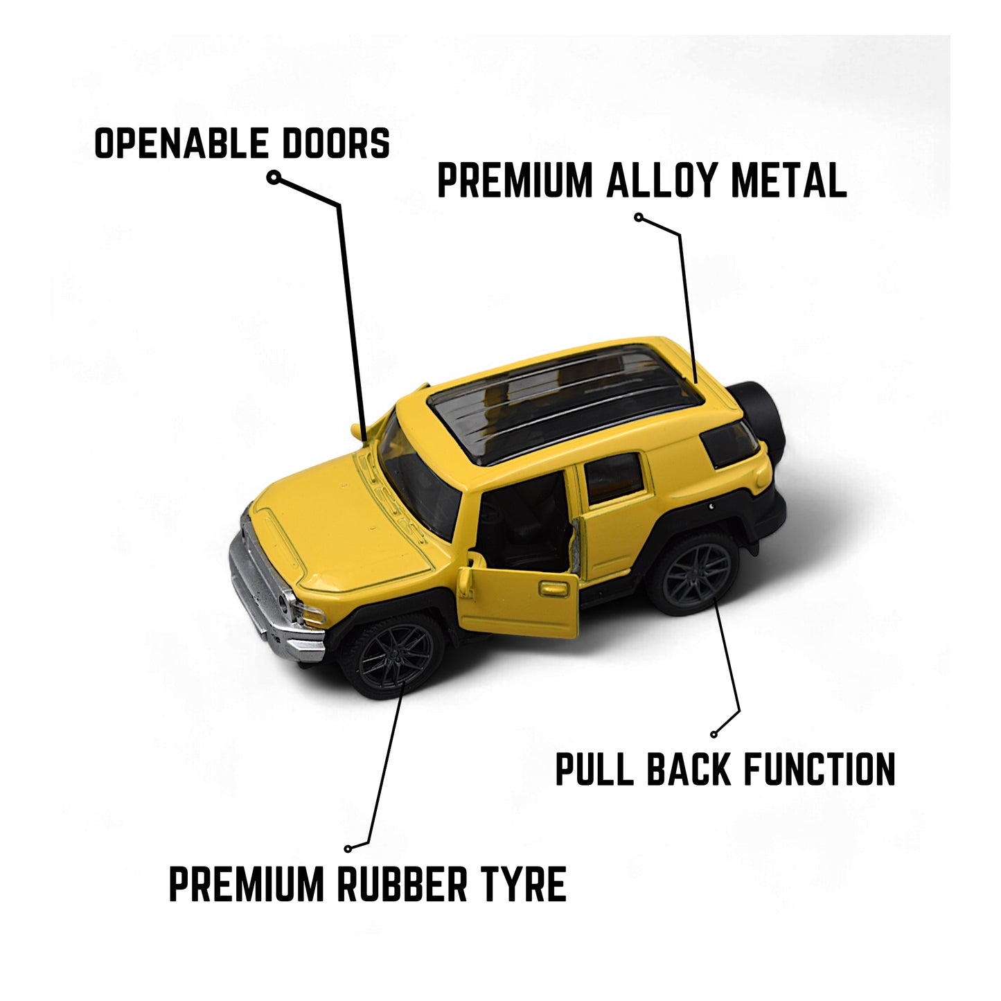 Hummer Car Die-cast Model Toy 1:36 Exclusive Alloy Metal Car with Pull Back with Openable Doors  - Yellow