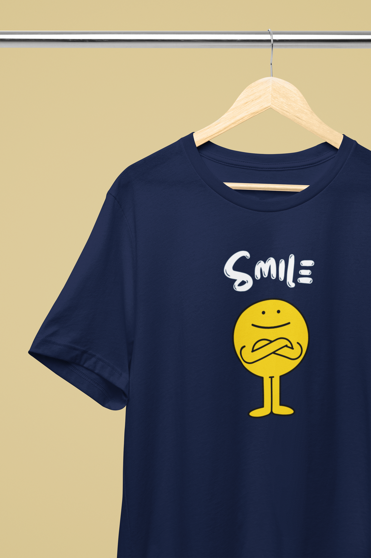 SMILE NAVY BLUE COLOR 100% COTTON ROUND NECK T-SHIRT (OVERSIZE FIT) - CASUAL WEAR