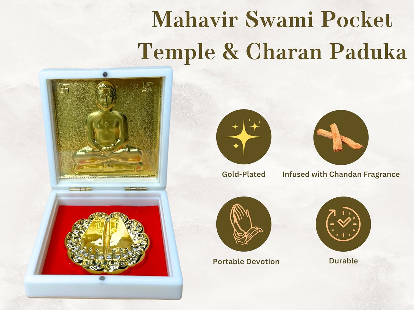 Divine Gold Swami Mahavir Idol With Charan Paduka – Pocket Temple & Gifting Essential