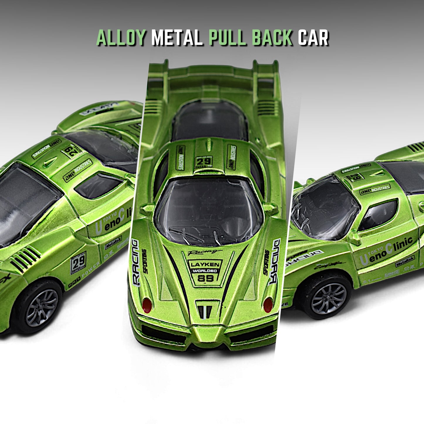 RACING CAR DIE-CAST MODEL TOY 1:36 EXCLUSIVE ALLOY METAL CAR WITH PULL BACK FUNCTION - GREEN