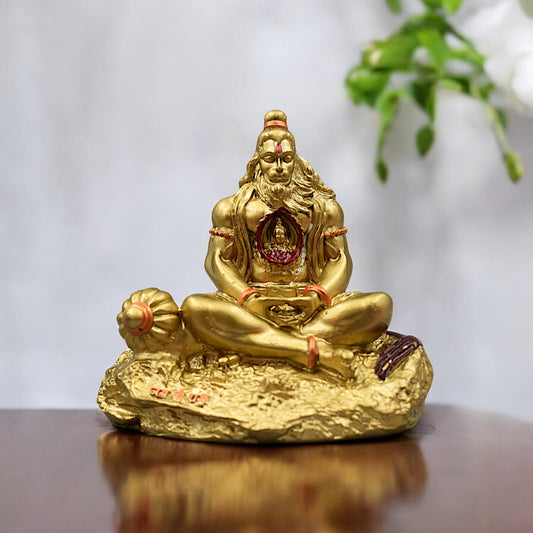 HANUMAN JI PREMIUM DETAILED MURTI/STATUE WITH SRI RAM IN HEART FOR GIFT/CAR DASHBOARD/HOME/OFFICE DECORATION (GOLDEN)