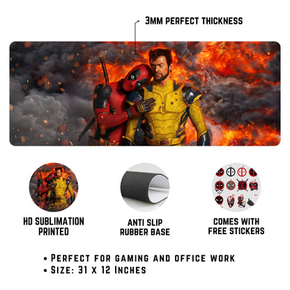 DEADPOOL & WOLVERINE MOUSE PAD (31 x 12 INCHES) - GAMING MOUSE PAD | RUBBER BASE DESK MAT