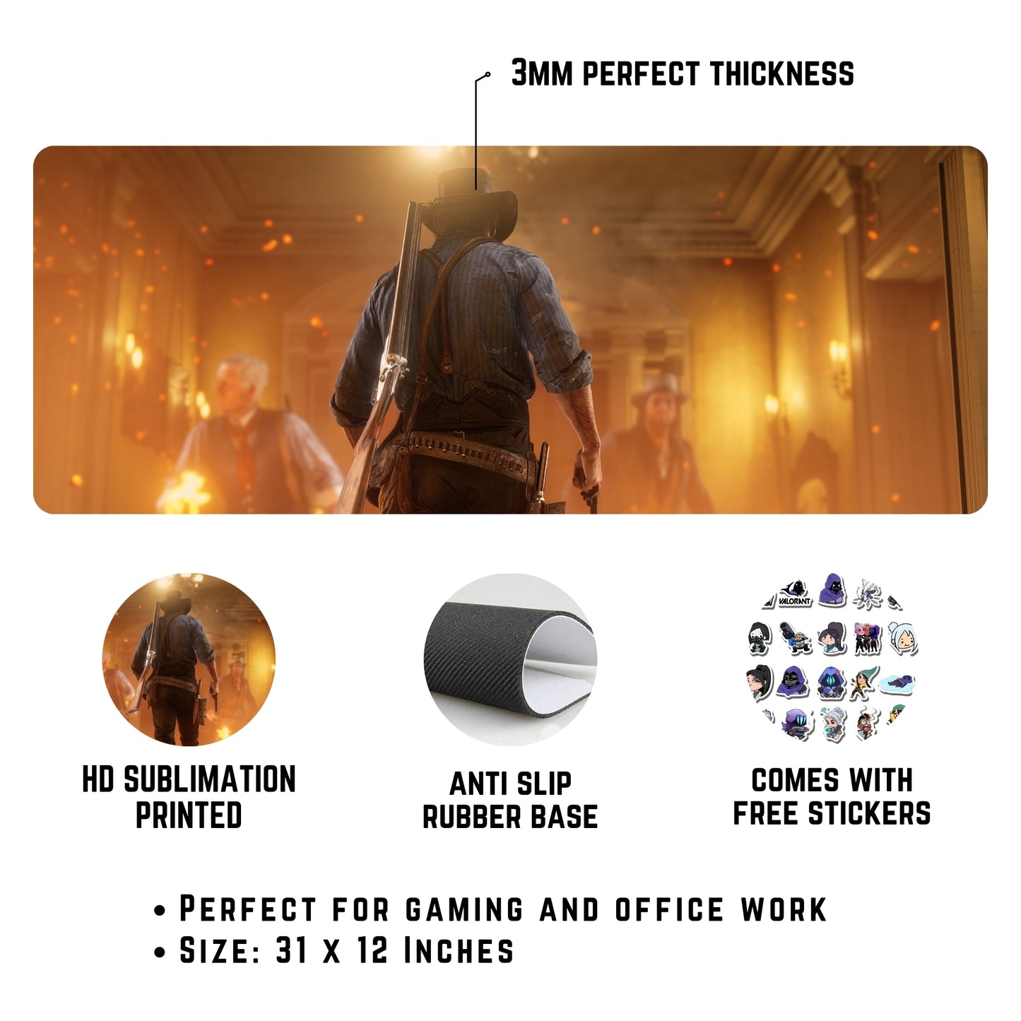 ARTHUR MORGAN MOUSE PAD (31 x 12 INCHES) - GAMING MOUSE PAD | RUBBER BASE DESK MAT