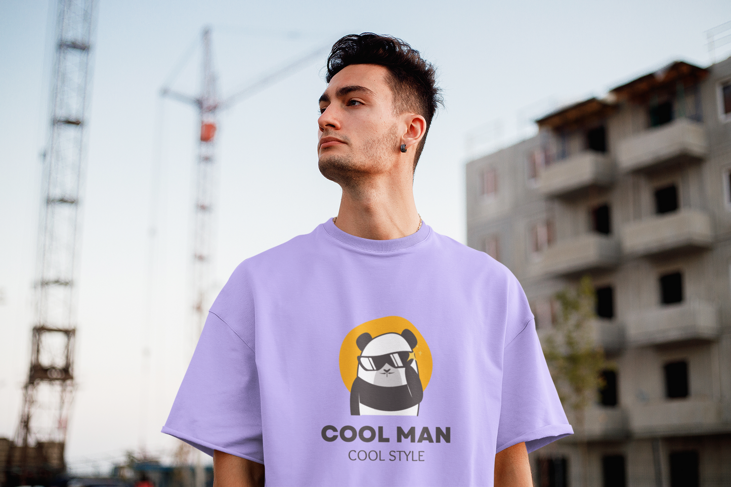 COOL MAN-COOL STYLE LAVENDER COLOR 100% COTTON ROUND NECK T-SHIRT (OVERSIZE FIT) - CASUAL WEAR