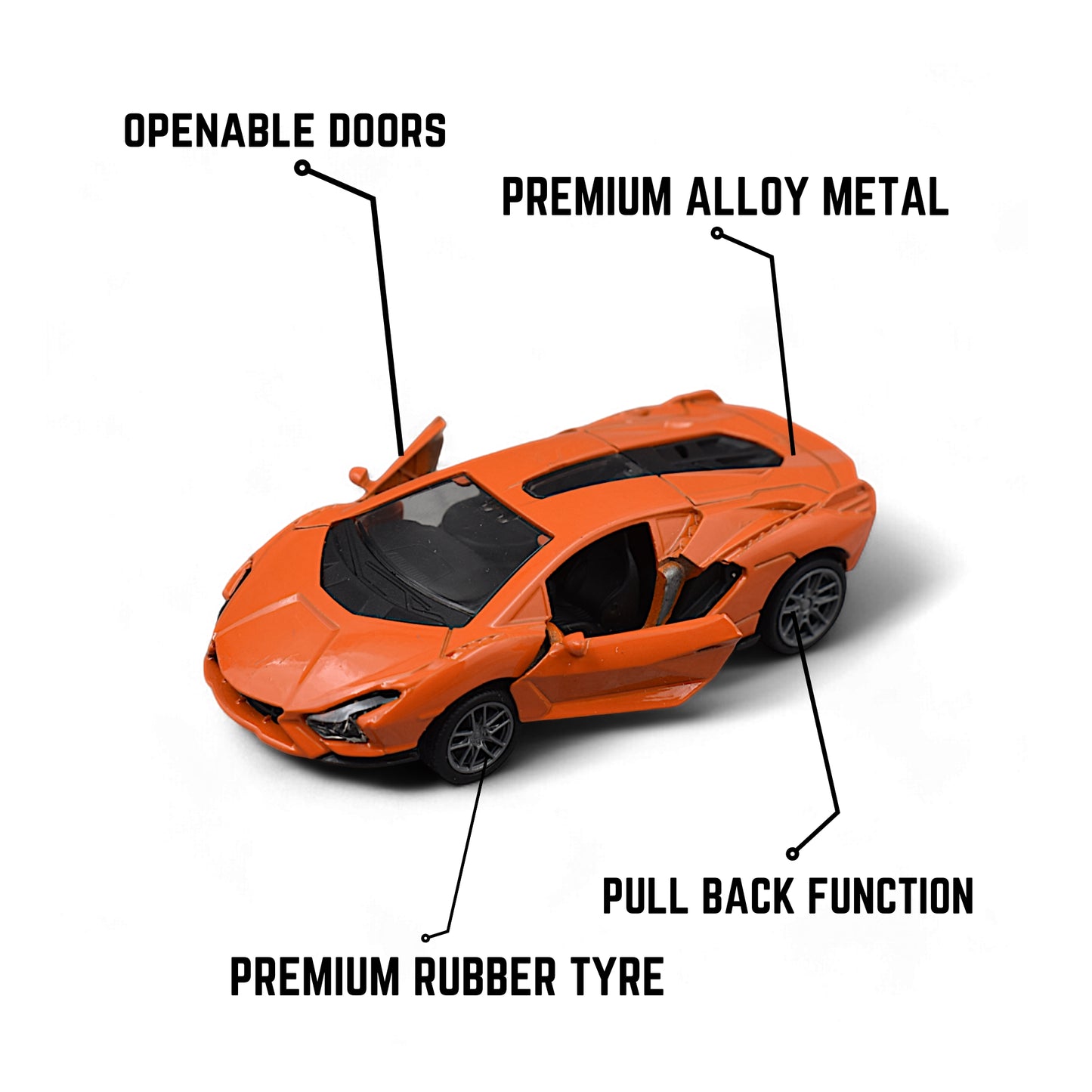 LAMBORGHINI CAR DIE-CAST MODEL TOY 1:36 EXCLUSIVE ALLOY METAL CAR WITH PULL BACK WITH OPENABLE DOORS - ORANGE