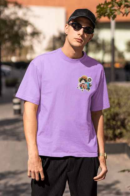 LUFFY AND CHOPPER 100% COTTON OVERSIZED FIT LAVENDER T-SHIRT - ONE PIECE