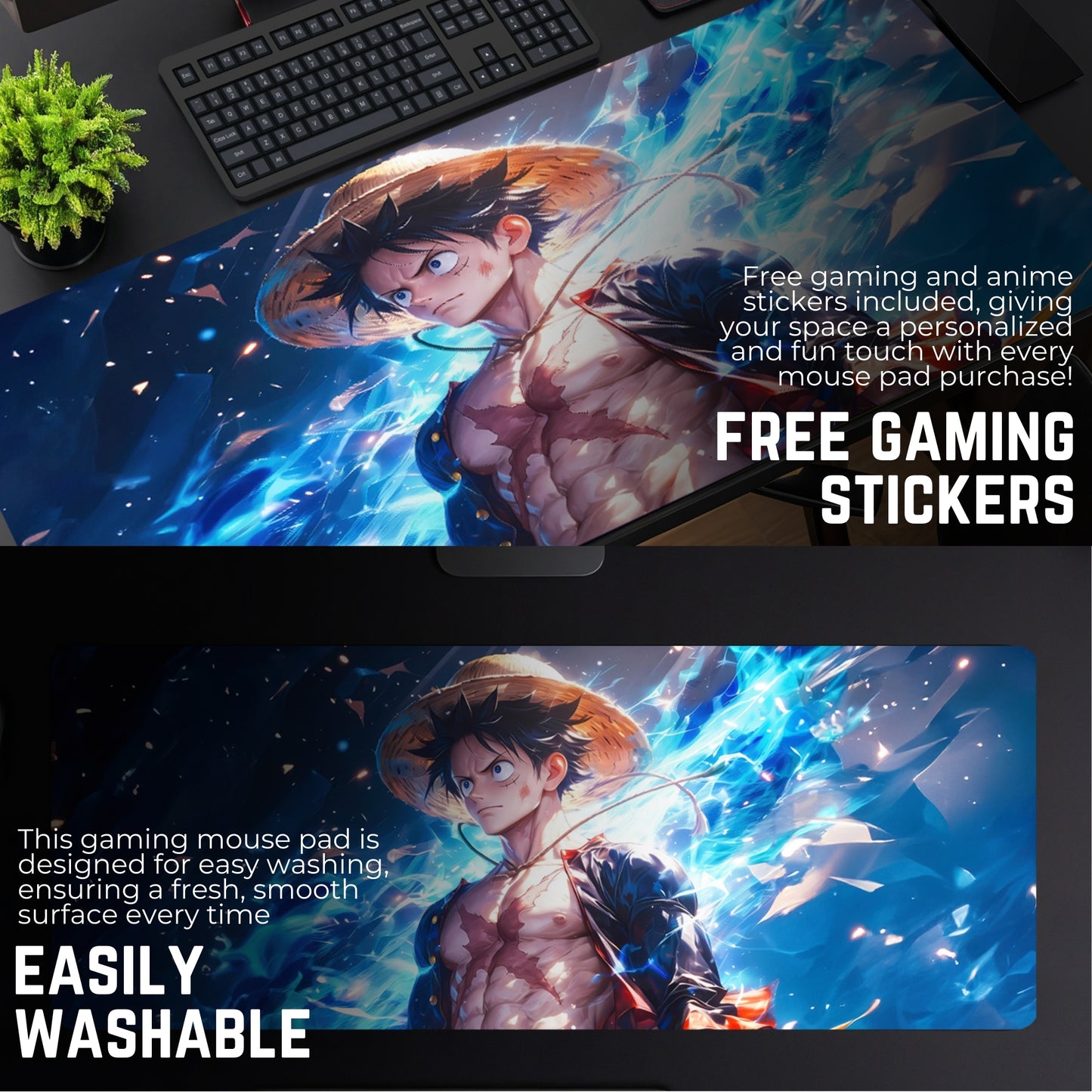 STRAW HAT MONKEY D. LUFFY MOUSE PAD (31 X 12 INCHES) - GAMING MOUSE PAD | RUBBER BASE DESK MAT