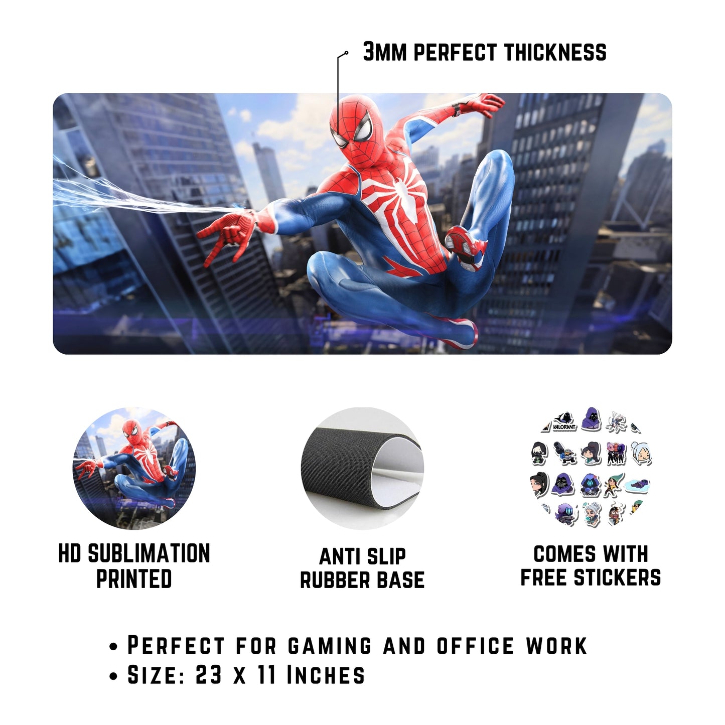 SPIDERMAN MOUSE PAD (23 x 11 INCHES) - GAMING MOUSE PAD | RUBBER BASE DESK MAT