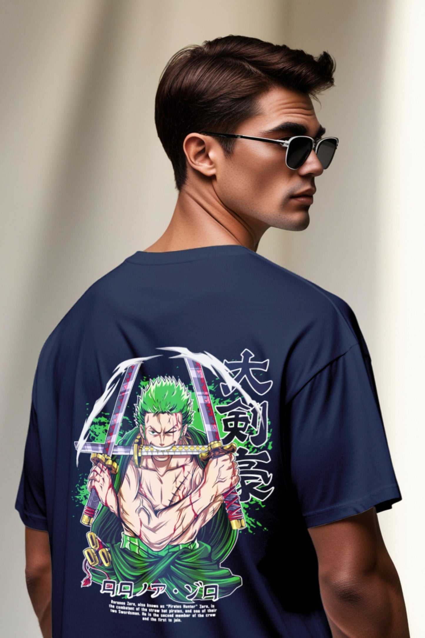 100% COTTON RORONOA ZORO NAVY BLUE OVERSIZED FIT T-SHIRT - ONE PIECE