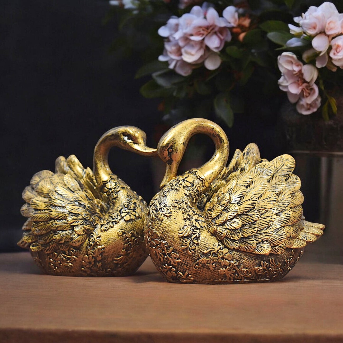 Golden Swan Love Pair – Elegant Home & Office Décor Showpiece