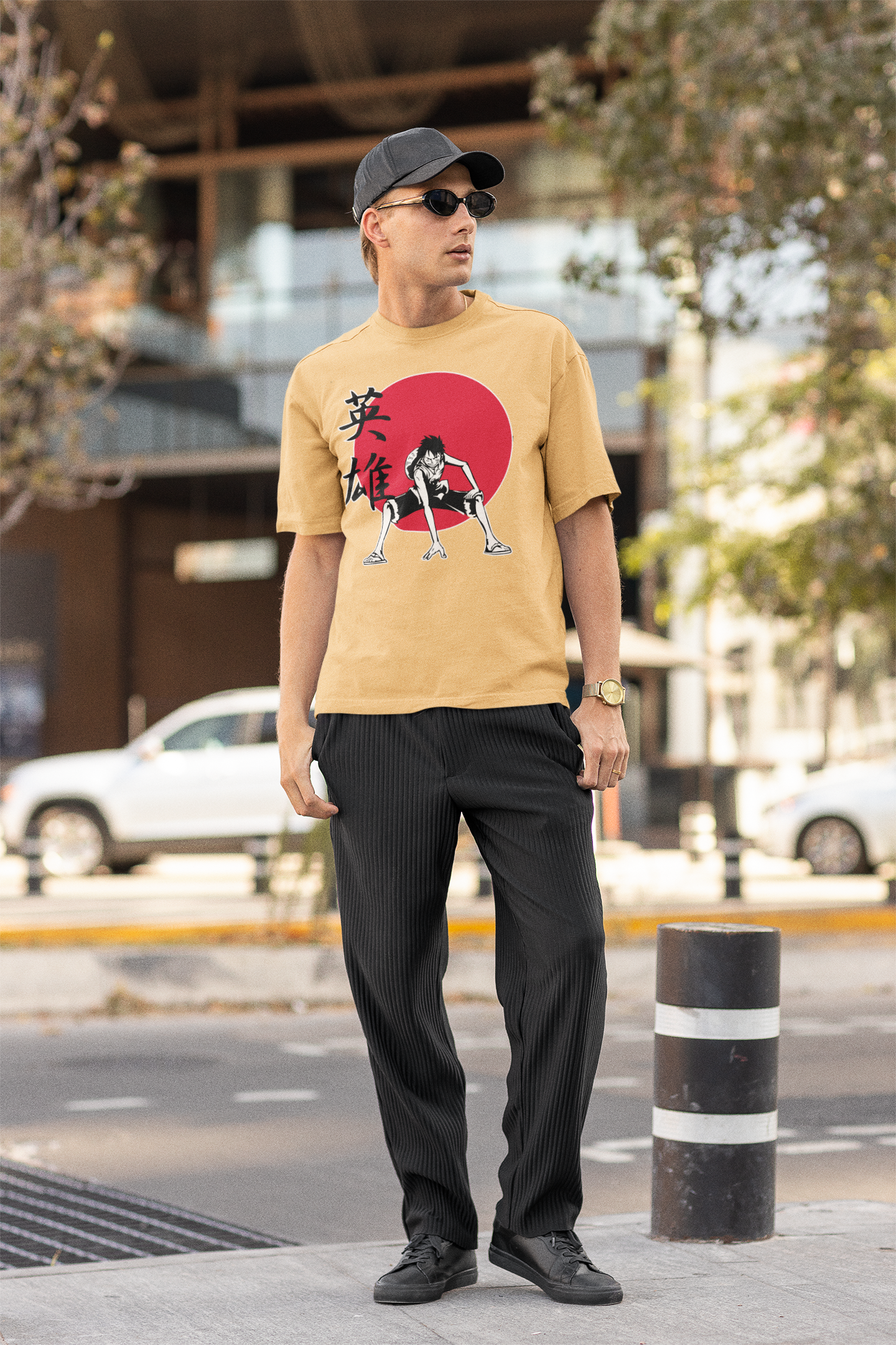 100% COTTON MONKEY D. LUFFY BEIGE COLOR OVERSIZED FIT T-SHIRT - ONE PIECE