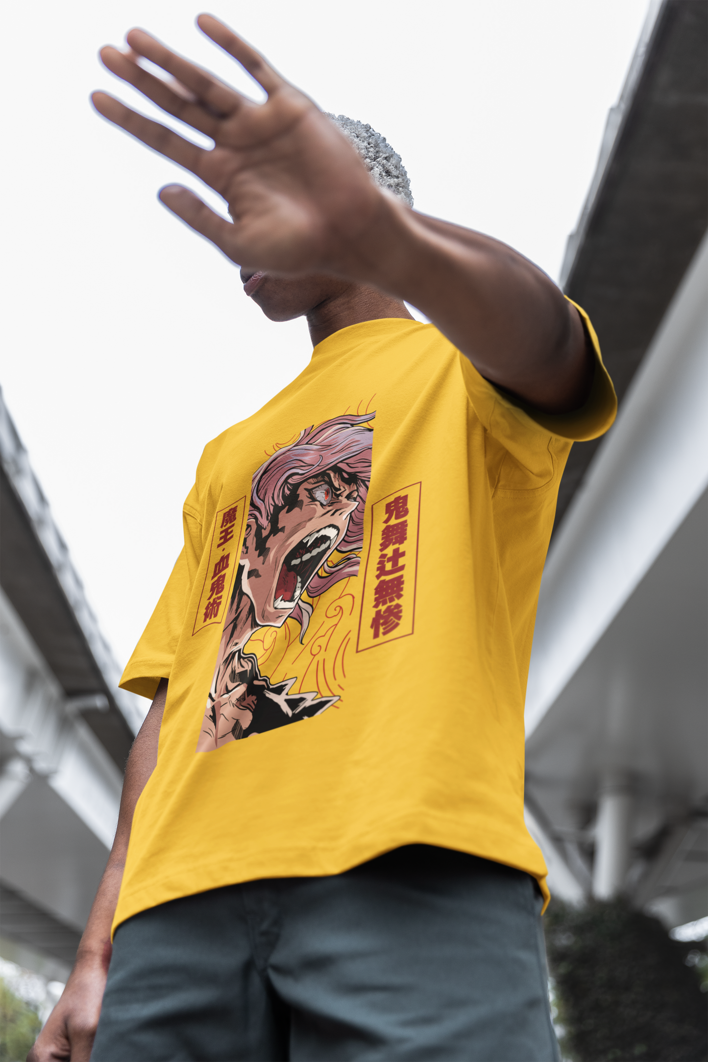 100% COTTON MUZAN KIBUTSUJI ROUND NECK OVERSIZED MUSTARD/YELLOW COLOR T-SHIRT - DEMON SLAYER