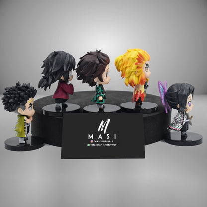 DEMONS SLAYER TANJIRO HASHIRA SET OF 5 MINI FIGURES WITH STAND - 8 CM HEIGHT (HASHIRA MINI FIGURINES)