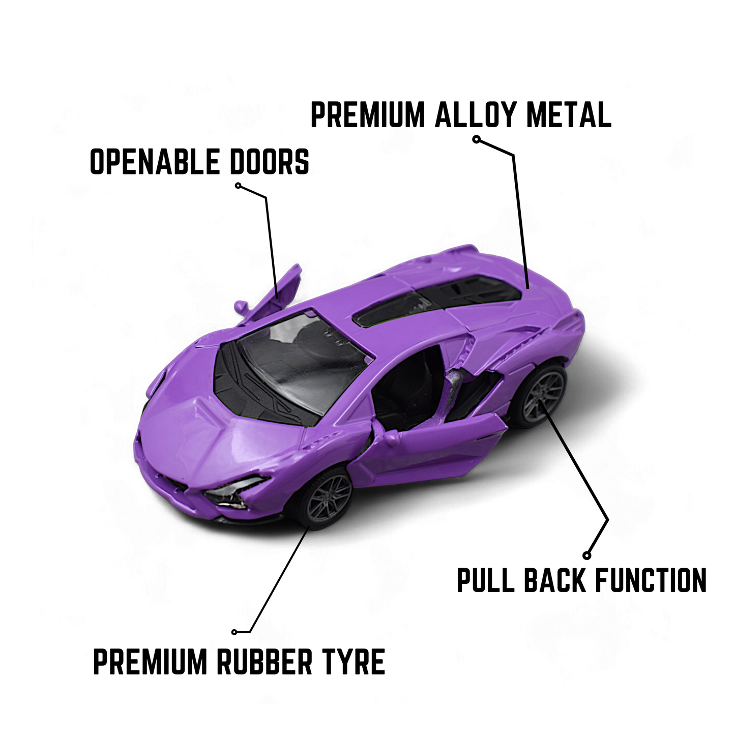 LAMBORGHINI CAR DIE-CAST MODEL TOY 1:36 EXCLUSIVE ALLOY METAL CAR WITH PULL BACK WITH OPENABLE DOORS - PURPLE