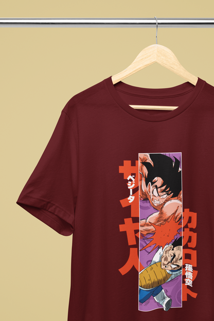 ICONIC GOKU VS VEGETA MEHROON/RED COLOR 100% COTTON ROUND NECK T-SHIRT (OVERSIZE FIT) - DRAGON BALL Z