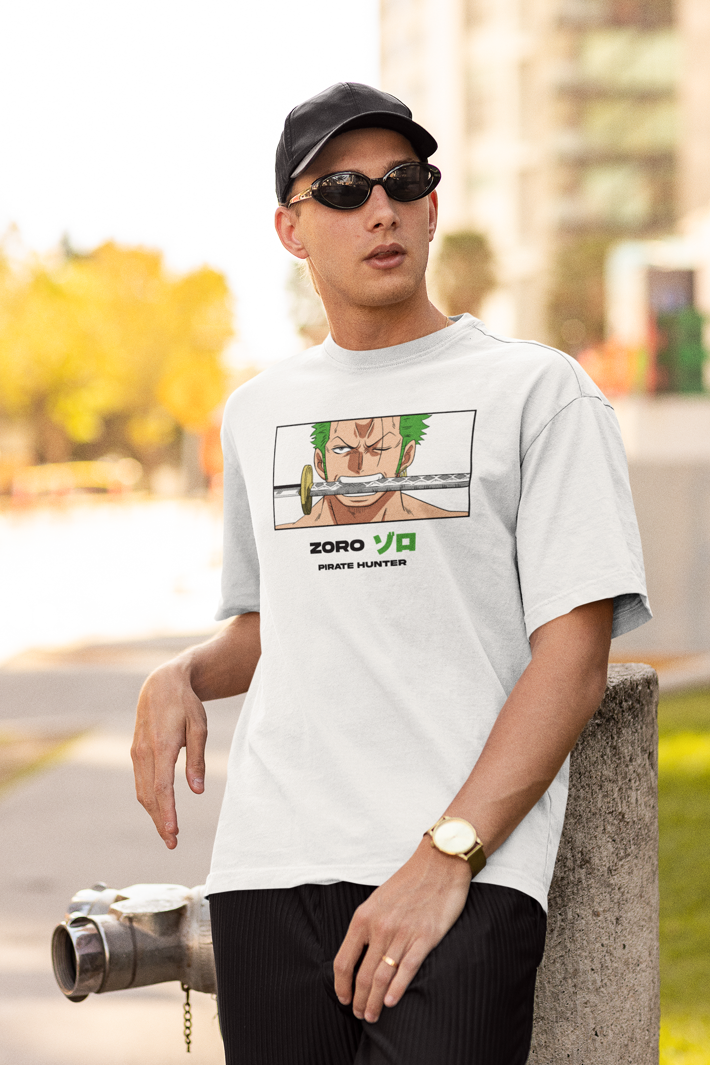 RORONOA ZORO WHITE 100% COTTON ROUND NECK T-SHIRT (OVERSIZE FIT) - ONE PIECE