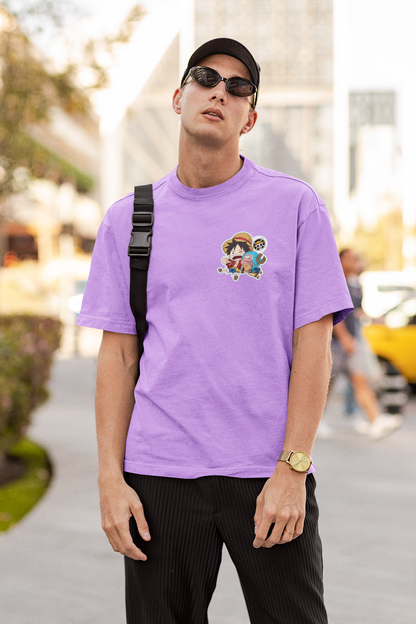 LUFFY AND CHOPPER 100% COTTON OVERSIZED FIT LAVENDER T-SHIRT - ONE PIECE